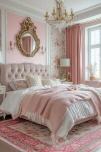 Chambre glamour rose blush et or